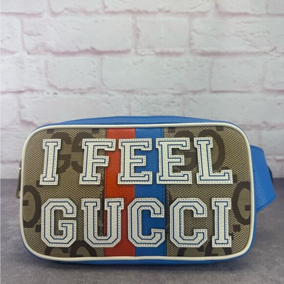 Gucci Marmont I FEEL GUCCI Jumbo GG Blue Brown Men's Bumbag - Picture 1 of 15